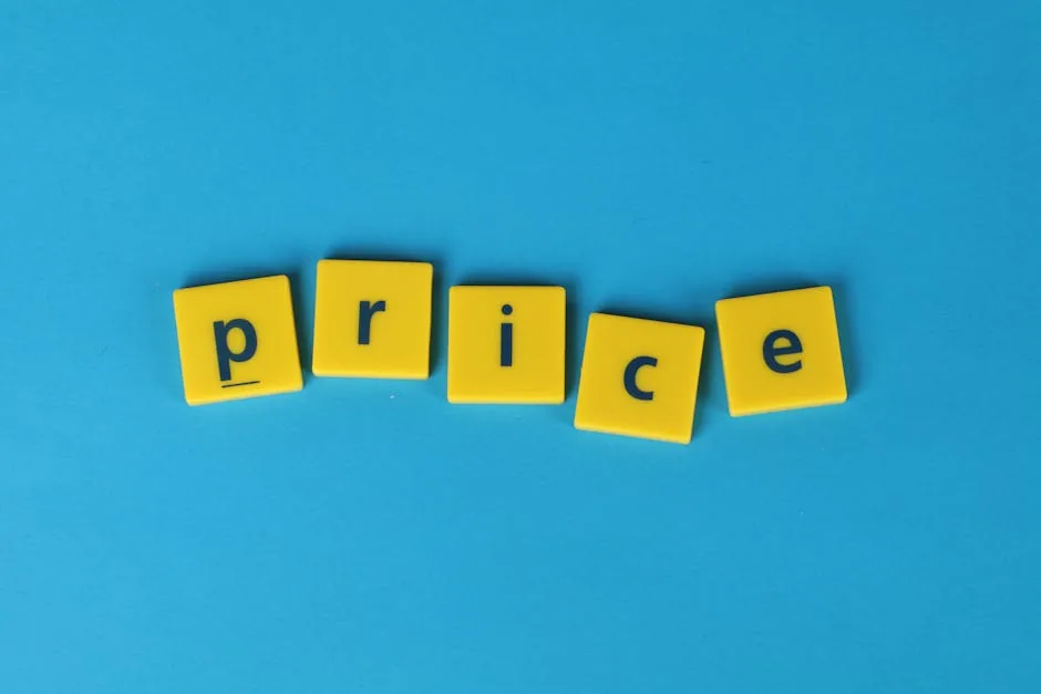 Yellow letter tiles spelling the word PRICE on a blue background.